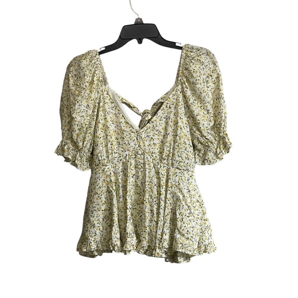 Blu Pepper Women Med Floral Milkmaid Top Yellow Puff Sleeve Cottagecore Coquette